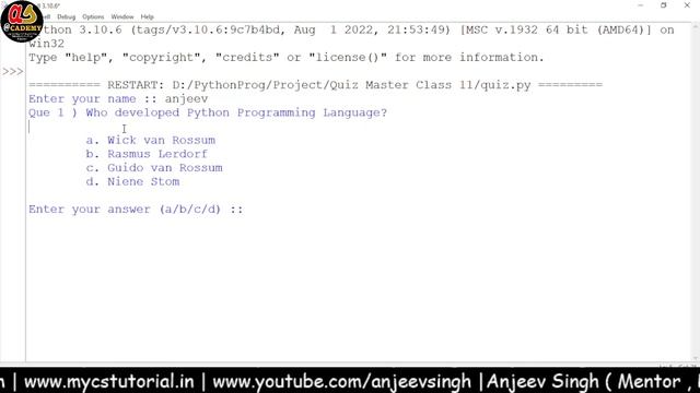 Python Project | Quiz Master Python Project in 10 Mins | How to develop project in python easy step