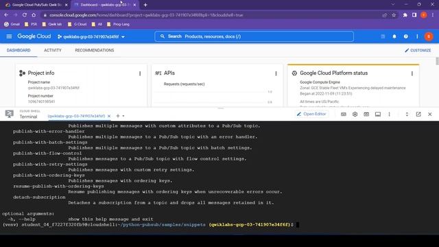 Google Cloud Pub/Sub: Qwik Start - Python  Qwiklab