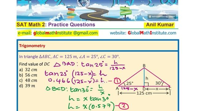Solve Two Triangles with Trigonometry Tangent Ratio SAT Math 2 Practice смотреть онлайн