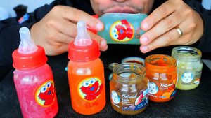 ASMR EDIBLE BABY BOTTLES AND BABY FOOD EATING MUKBANG JERRY'S BIRTHDAY NO TALKING