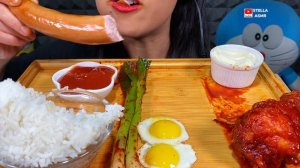 ASMR SPICY FRIED CHICKEN, SAUSAGE, EGGS, GREEN ONION KIMCHI, RICE MUKBANG MASSIVE Eating Sounds