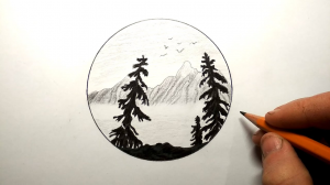 Как нарисовать простой пейзаж в круге
