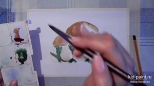 Урок рисования рисуем Гриб акварелью