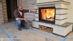 Пример камина в деревянном доме. Топка Астов ПС 800, Stimlex Seon, Schiedel Permetr