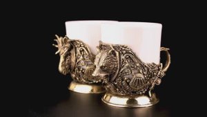 Кофейный набор Трофейный Медведь и лось (Латунь, керамика)