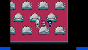 How to find the Key Hidden in Queen's Mansion under the Dinner Plates in Deltarune Chapter 2