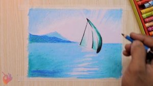 Oil pastel drawing for beginners | Scenery drawing of beautiful seascape in Hindi