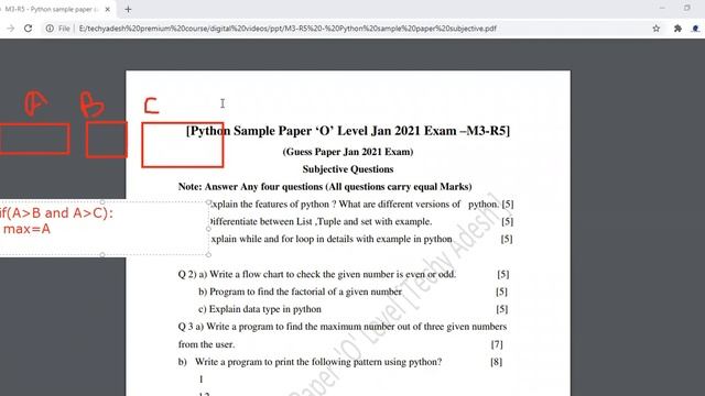 Python Sample Paper O level | M3-R5 Sample Paper March 2022| Python Important  Programs March 2022