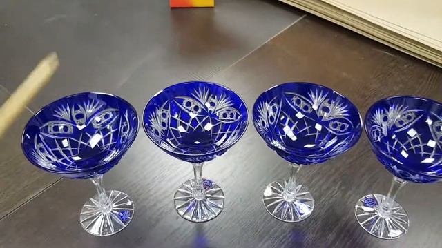 Хрустальный набор из 4 бокалов/мартини рис."Фараон" (синий)