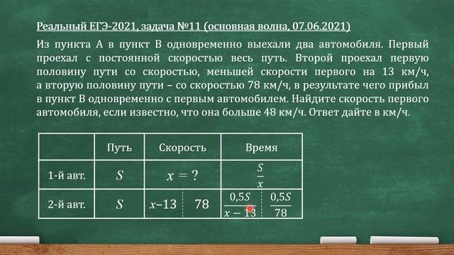 Реальный ЕГЭ-2021, задача 11 (профильная математика, 07.06.2021). Из пункта А в пункт В одновременн смотреть онлайн