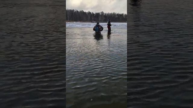 Пяловское водохранилище, р. Уча, пробираемся вброд к заветным местам