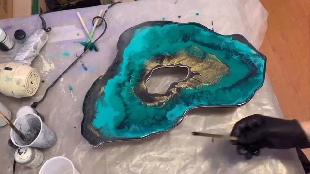 Малахитовый срез камня из смолы