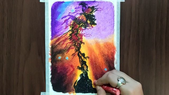 Outer Space Art with Oil Pastel for beginners | Eagle Gas Nebula - step by step