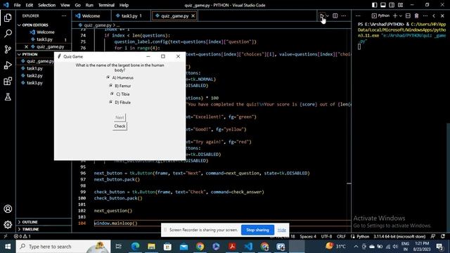 Quiz Game Python project.