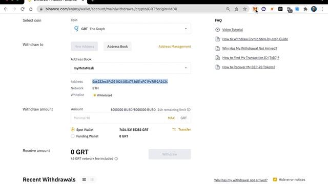 STEP 2 of 4 - How to transfer your GRT tokens to MetaMask
