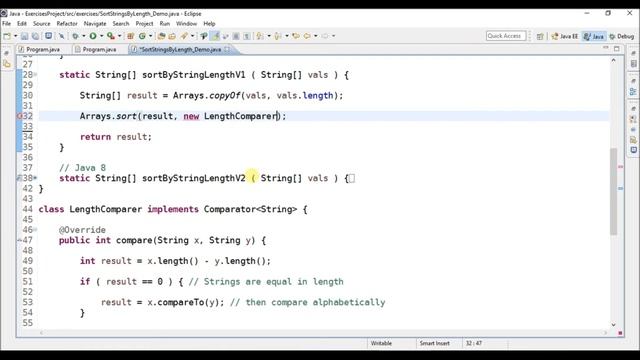sort strings by length in java