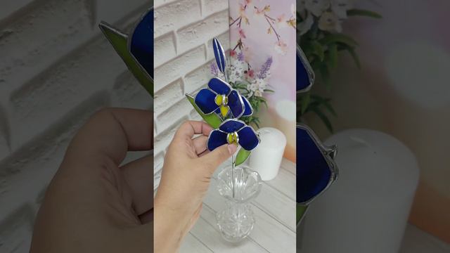 Stained glass orchid, Glass flower 3d, Blue orchid flower