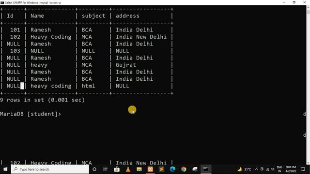 NULL and NOT NULL Constraint in MySQL in Hindi - 7 | MySQL Tutorial for beginners in hindi | #mysql