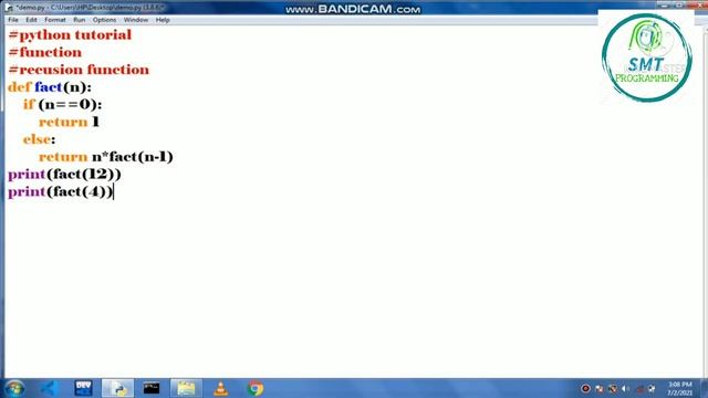RECURSION FUNCTION IN TAMIL - PYTHON TUTORIAL - SMT PROGRAMMING