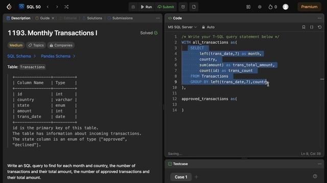 SQL Interview | "Monthly Transactions I" | SQL 50 | Leetcode Medium Problem 1193 | Multiple CTEs смотреть онлайн