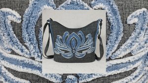 Текстильная сумка с аппликацией из джинсы, авторский дизайн, ручная работа.