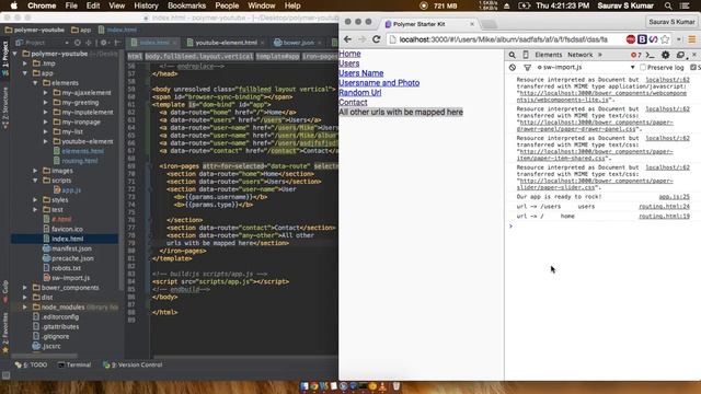Polymer 1.0 Tutorials #55 WildCards in Routing Page js Part 5 in Polymer web app