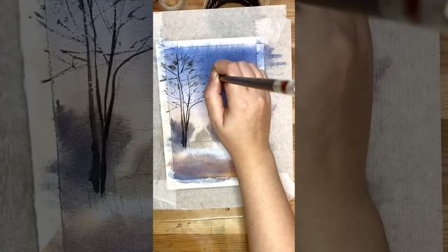 Быстрый легкий зимний этюд❄️ #акварель #art #урокирисования #пейзаж #painting #акварельныйпейзаж