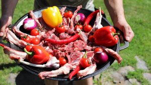 Баранина с овощами на садже. Вкусный дачный обед или ужин.