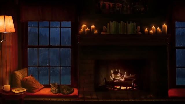 Звук костра камина и дождя за окном для сна/ Rain and Fireplace Sounds at Night 8 Hours for Sleepin