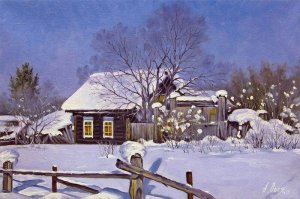 Зимние деревенские пейзажи. Художник Александр Воля.