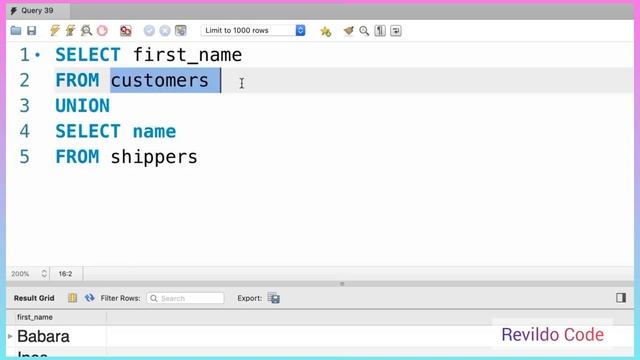 Unions MySQL | MySQL full course | Full tutorial for beginners | #revildo_code