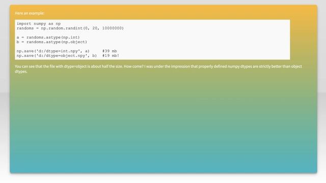 Why does a numpy array with dtype=object result in a much smaller file size than dtype=int? смотреть онлайн