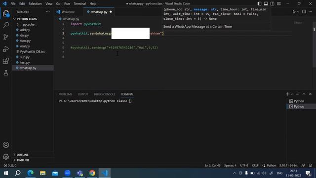 How to send Whatsapp Message through Python | #python | #whatsapp | #automation | Ravi Prasath S