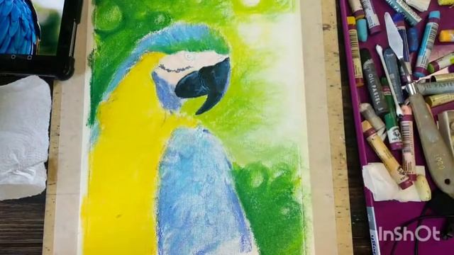 Обзор масляной пастели Sannelier и Ван гог. Рисуем яркого попугая. смотреть онлайн