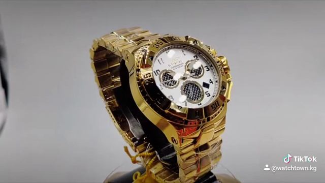 Часы мужские Invicta хронограф позолота 750 пробы корпус 50мм. Цена 300$