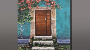(6 Correa Art) Door and Flowers _ Acrylic Painting _ Correa Art