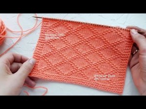 Красивый узор для пледа, свитера! "Жемчужные" ромбы спицами.