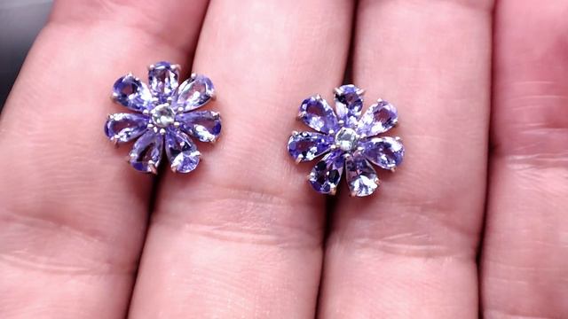 Серьги-пусеты Танзанит и Аквамарин