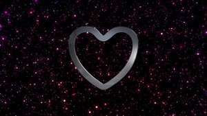 3Д сердечко на звёздном космическом мерцающем фоне. С днём рождения! Бесплатный 4К фон.