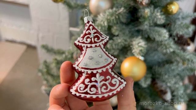 Набор ёлочных игрушек формовых ПРЯНИЧНЫЙ, узорчатый, красный, 3 шт, стекло    с2305-борд, с2305-кр