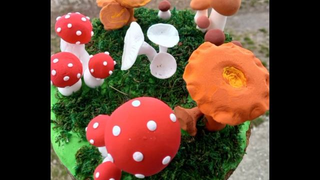 Красивая композиция. Грибы из лёгкого пластилина ??❤ смотреть онлайн