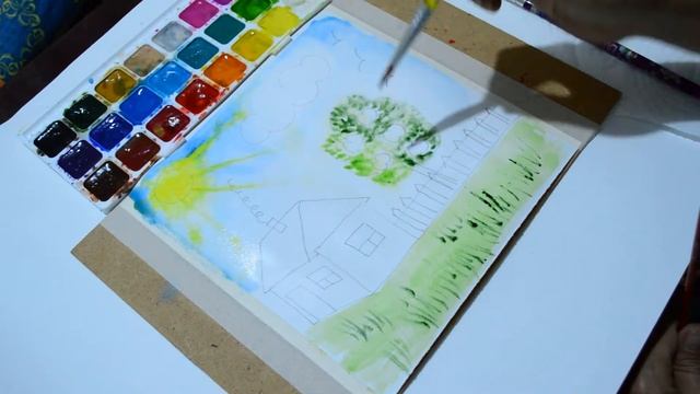 Мокрая акварель для малышей и родителей. Рисуем пейзаж смотреть онлайн