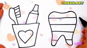 Как нарисовать зубную пасту, зубную щетку и зуб? How to draw toothpaste, toothbrush and tooth?