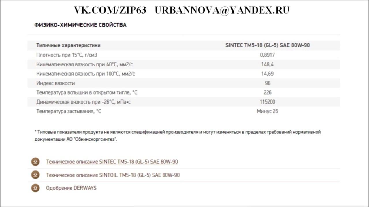 Масло трансмиссионное SINTEC ТМ5 18 GL 5 SAE 80W 90
