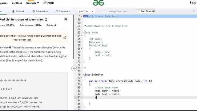 [GFG] Reverse a Linked List in groups of given size