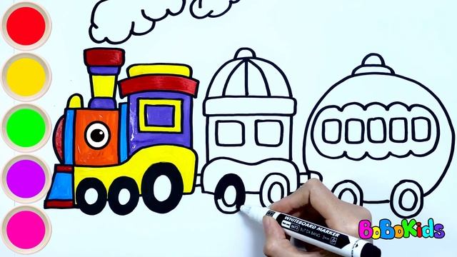 Let's draw and color a fun and colorful train | Drawing For Kids | BoBoKids - Learn Color Art смотреть онлайн