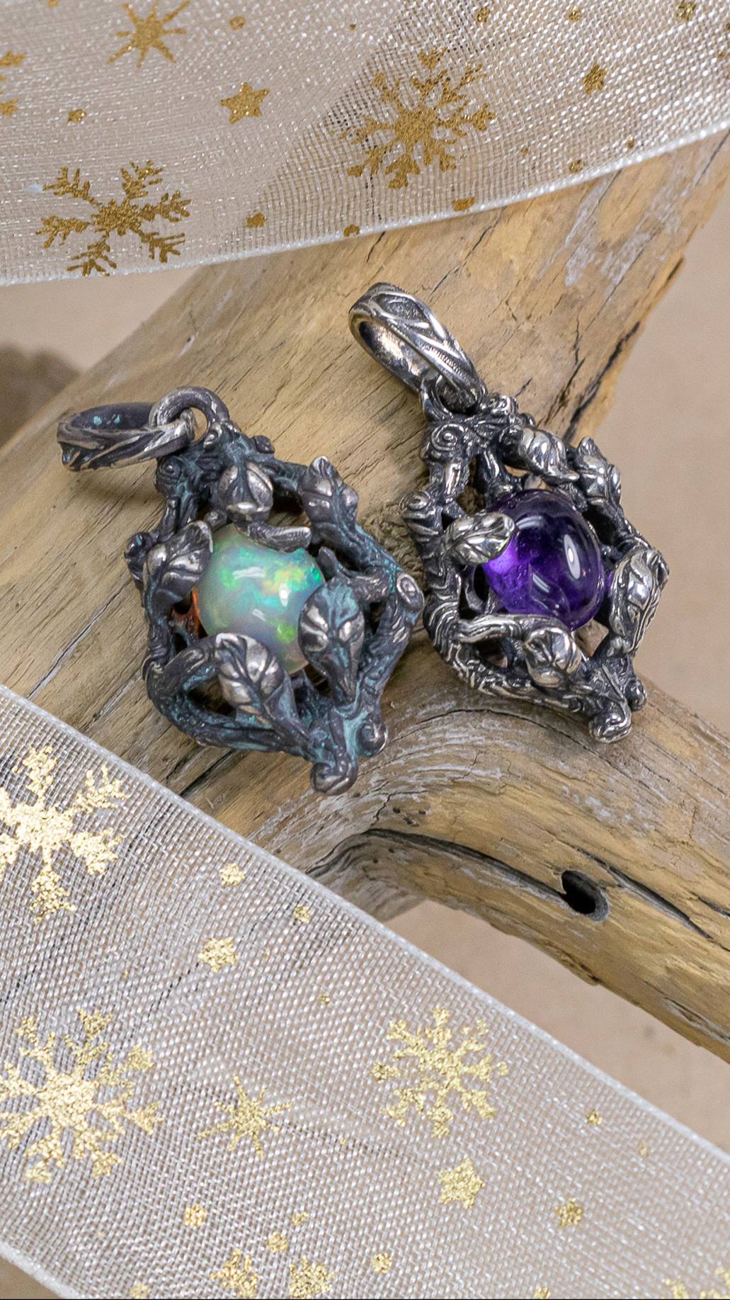 Серебряный кулон с аметистом и опалом "Палус"