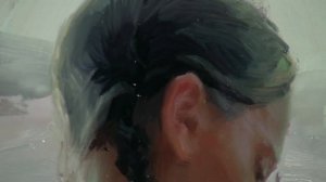 Oil painting creation of girl on wet rocks. Vladimir Volegov