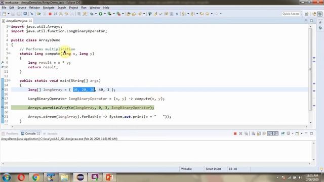 parallelPrefix(long[] array,int fromIndex,int toIndex,LongBinaryOperator op) method of Arrays Class