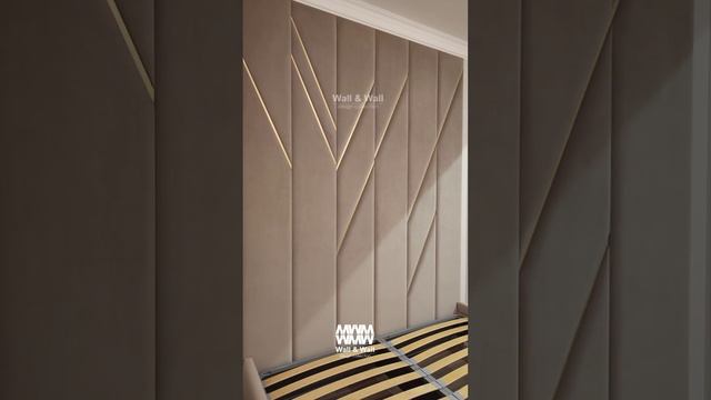 Мягкие стеновые панели в спальне с металлическими вставками по проекту - дизайнера. смотреть онлайн